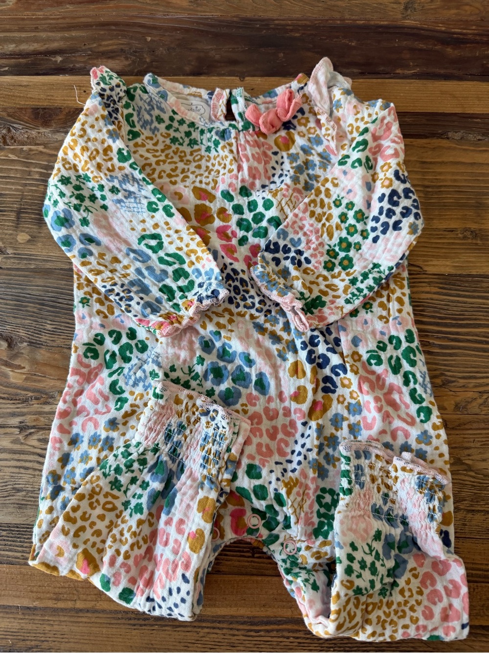 Mud Pie 6-9 MONTHS Multicolor Leopard Print Baby Romper